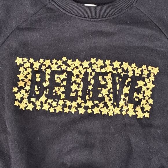 NWT C&C California Girls Black Gold Glitter Believe Sweatshirt Size S 6/6X - Picture 2 of 7